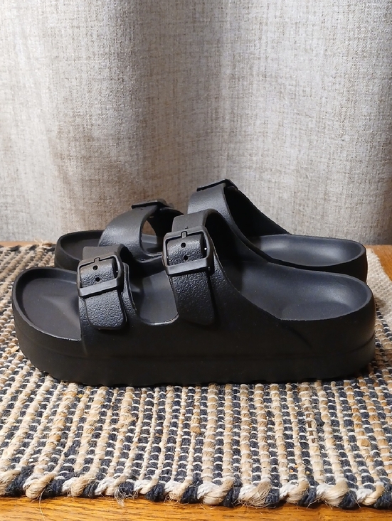 Shoes - Platform Slide Sandals in Black
